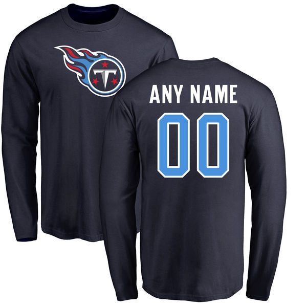 Men Tennessee Titans NFL Pro Line Navy Any Name and Number Logo Custom Long Sleeve T-Shirt